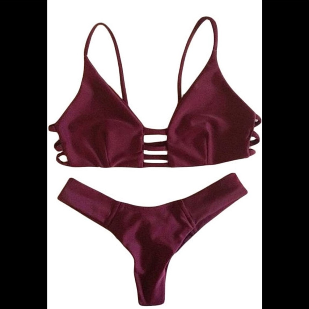 Hotapei Women's Vintage Strappy Sexy Cut Out Bathing Suit Medium Maroon